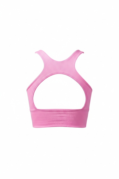 Blusa rosa crop top - vista trasera maniquí invisible