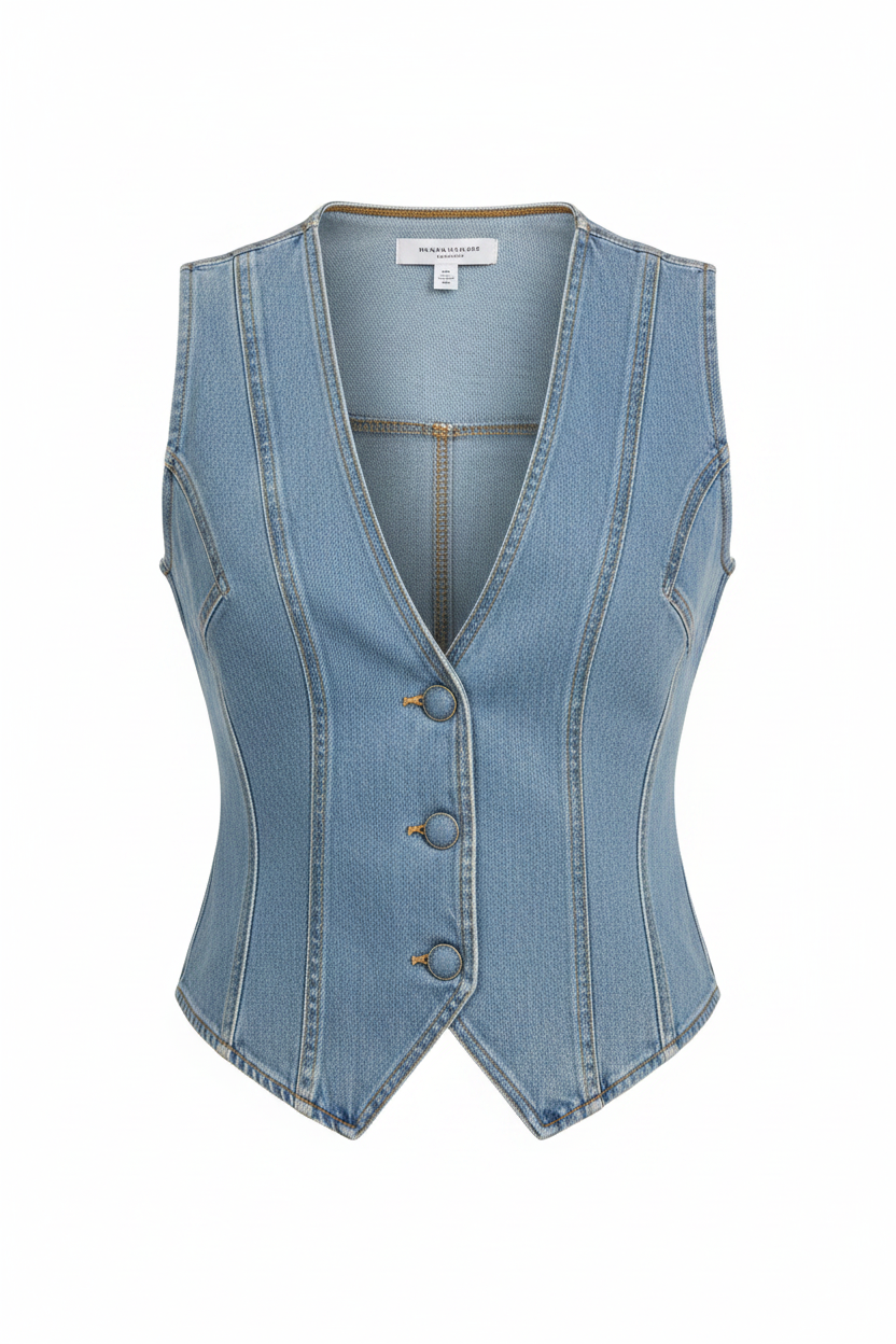 Chaleco denim cuello V ghost mannequin